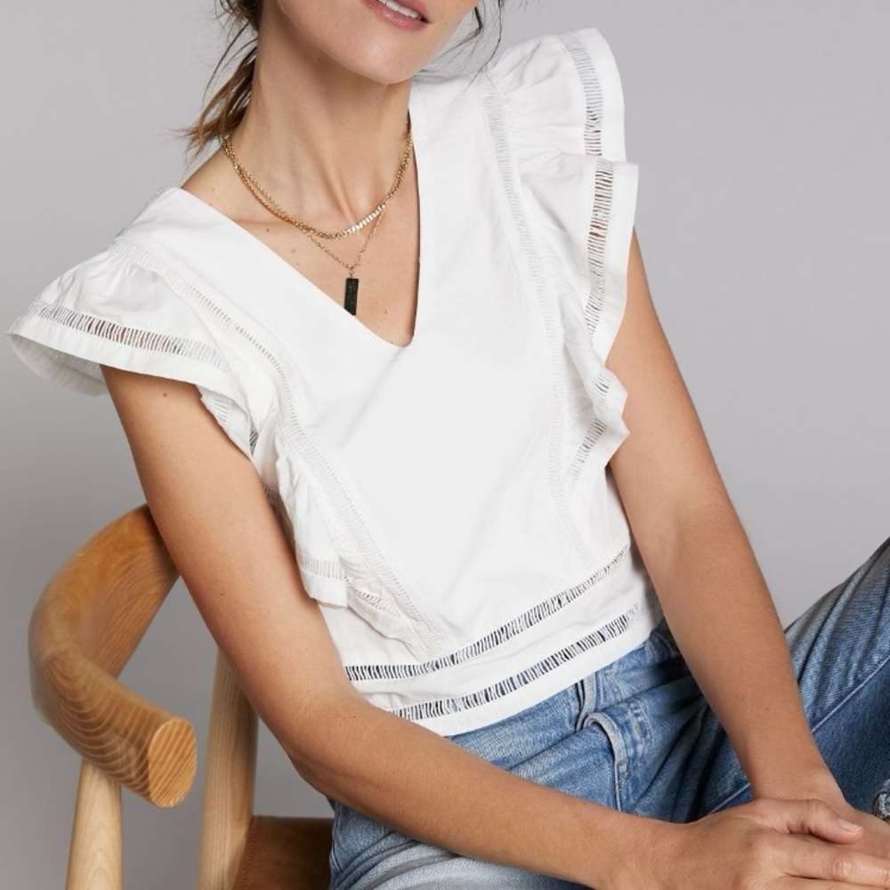 Anthropologie Blue Tassel Coretta Ruffle Blouse